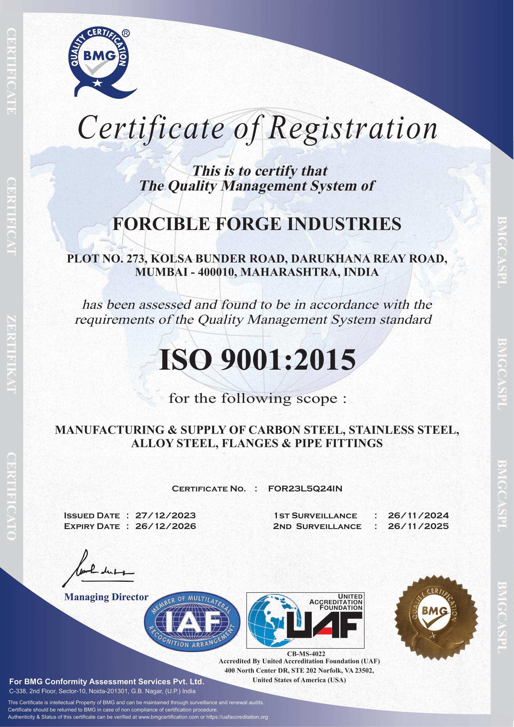 Flange manufacturing company in Mumbai Certification
                                                                                   